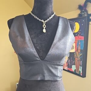 Midnight Blue Fitted Crop Bustier Tank Top